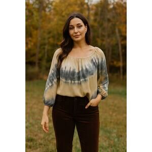 Club Monaco 100% Silk Tye Dye Blouse Flowy Small Earthy Fall Minimalist Boho